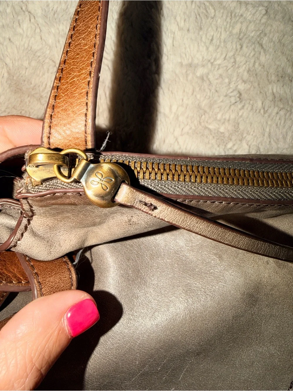 Y2K Vintage HOBO International Gray Slouchy Leather Shoulder Bag Tote Two Tone